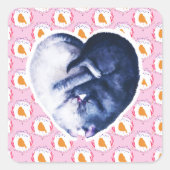 白黒キャットバードラブウォーターカラー スクエアシール (正面)