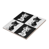 白黒キャットモノグラムブロックプリント タイル (側面)