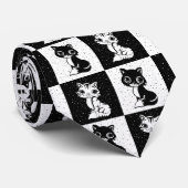 白黒キャットモノグラムブロックプリント ネクタイ (ロール)