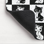 白黒キャットモノグラムブロックプリント マウスパッド (コーナー)