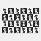 白黒キャットモノグラムブロックプリント ラッピングペーパーシート (正面3)