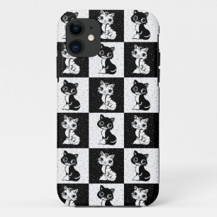 白黒キャットモノグラムブロックプリント iPhone 11 ケース