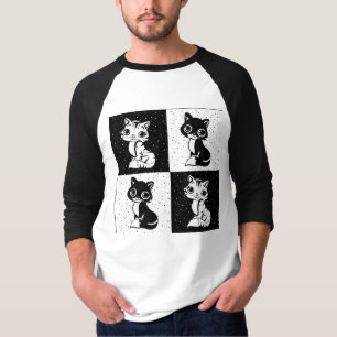 白黒キャットモノグラムブロックプリント Tシャツ