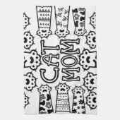 白黒キャットモマポープリントデザイン キッチンタオル (縦)