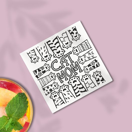 白黒キャットモマポープリントデザイン スタンダードカクテルナプキン