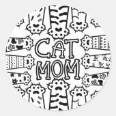 白黒キャットモマポープリントデザイン ラウンドシール (正面)