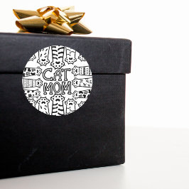 白黒キャットモマポープリントデザイン ラウンドシール