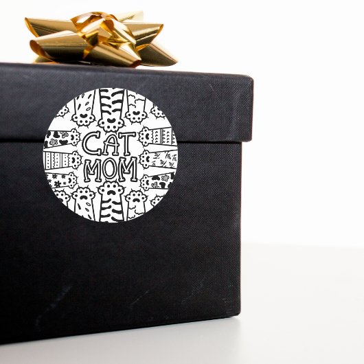 白黒キャットモマポープリントデザイン ラウンドシール