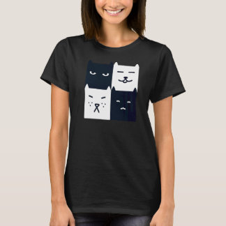 白黒キャットユニークスクエアチェス盤の外観 Tシャツ