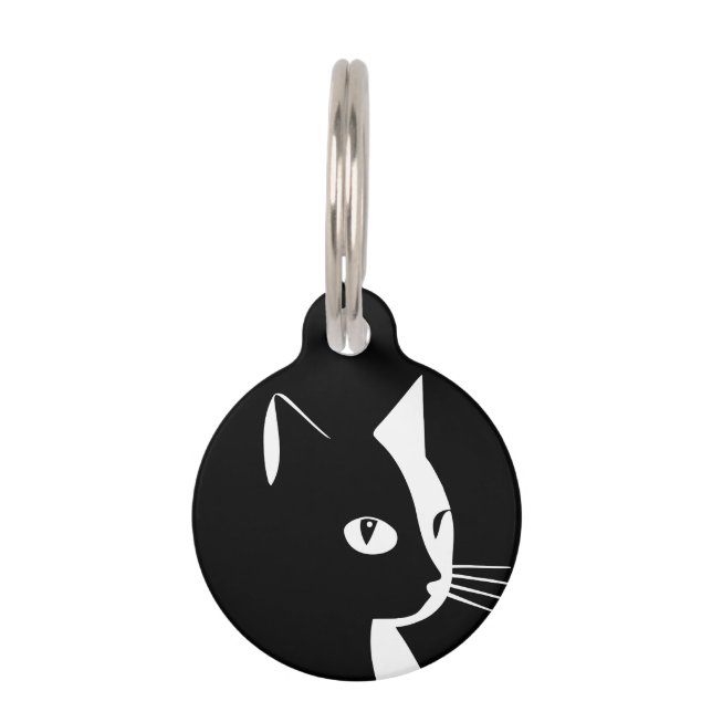 白黒キャットラウンドペットタグ ペット　ネームタグ (正面)