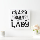 白黒キャット熱狂するレディことわざ スクエア壁時計 (ホーム)