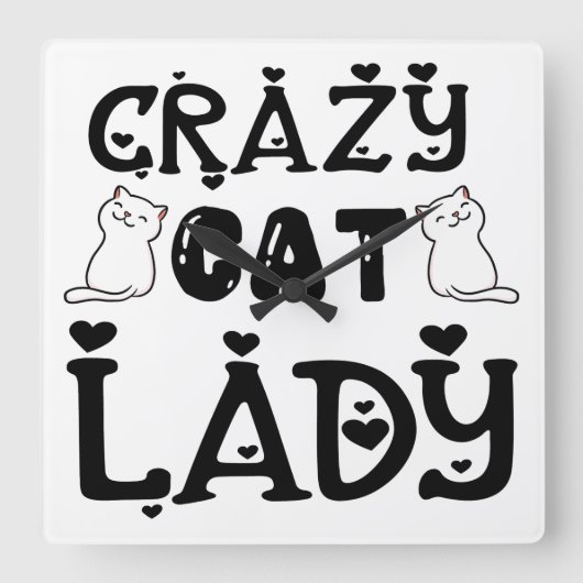 白黒キャット熱狂するレディことわざ スクエア壁時計 (正面)