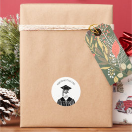 白黒キャップとガウンの卒業 ラウンドシール