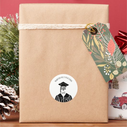 白黒キャップとガウンの卒業 ラウンドシール (クリスマス)