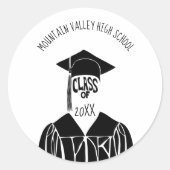 白黒キャップとガウンの卒業 ラウンドシール (正面)