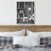 白黒キャビン素朴ラステッド錫壁11x14 キャンバスプリント (インサイチュ (寝室))