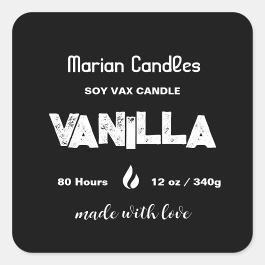 白黒キャンドルパーソナライズされたラベル スクエアシール (正面)