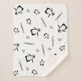 白黒キュートペンギンパーソナライズされたベビー シェルパブランケット