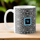 白黒キュービズムNeo Geo with Lt Blue Monogram コーヒーマグカップ