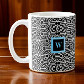 白黒キュービズムNeo Geo with Lt Blue Monogram コーヒーマグカップ