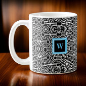 白黒キュービズムNeo Geo with Lt Blue Monogram コーヒーマグカップ