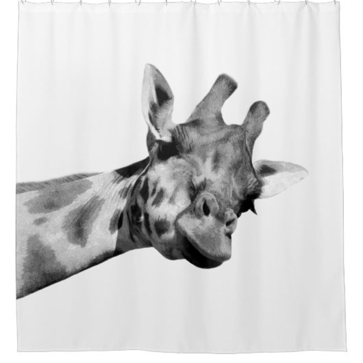 白黒キリンのポートレート シャワーカーテン (正面)