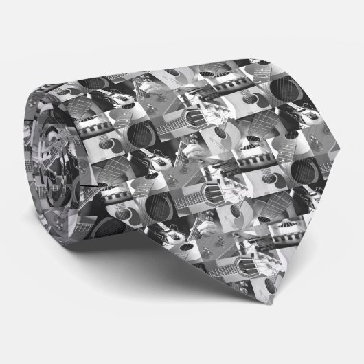 白黒ギターの写真撮影のコラージュ- ネクタイ (ロール)