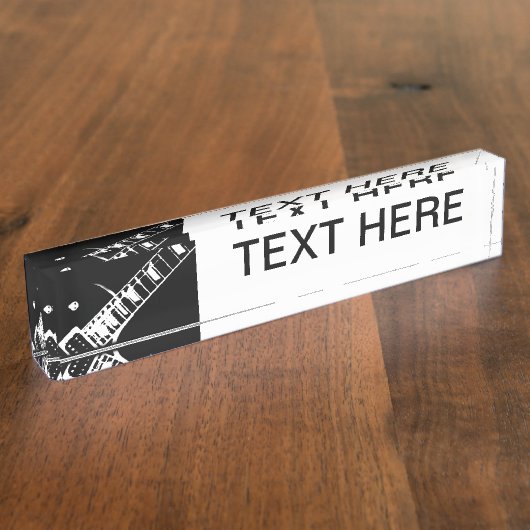 白黒ギターの首のスタンプ デスクネームプレート (側面)