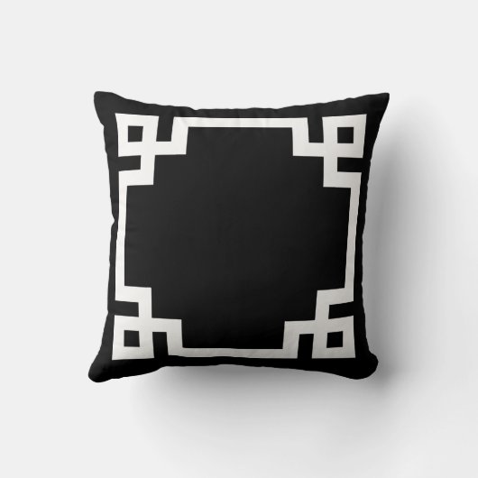 白黒ギリシャ語鍵スクリプトモノグラム クッション (裏面)