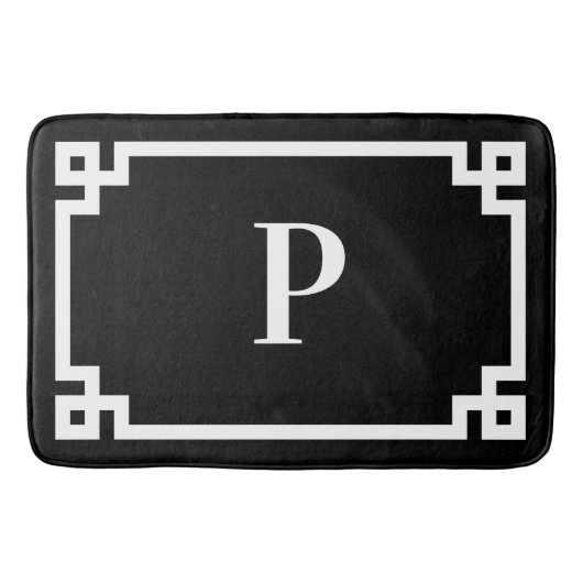 白黒ギリシャ語鍵フレームモノグラム大 バスマット (正面)