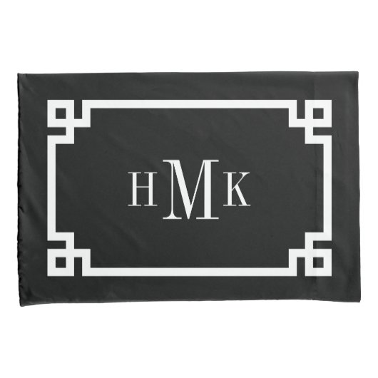 白黒ギリシャ語鍵モノグラム標準 枕カバー (正面右)