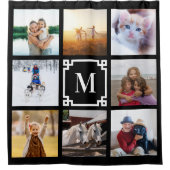 白黒ギリシャ語鍵モノグラム8フォトコラージュ シャワーカーテン (正面)