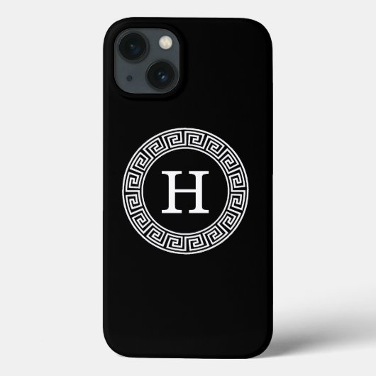 白黒ギリシャ語鍵Rndフレームイニシャルモノグラム Case-Mate iPhoneケース (裏面)