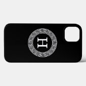 白黒ギリシャ語鍵Rndフレームイニシャルモノグラム Case-Mate iPhoneケース (裏面 (横))