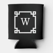 白黒ギリシャ鍵フレーム#2イニシャルモノグラム 缶クーラー (正面)