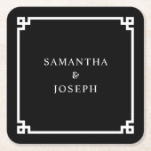 白黒ギリシャ鍵結婚ズ スクエアペーパーコースター (正面)