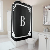 白黒ギリシャ鍵縁どシンプルモノグラム シャワーカーテン (インサイチュ)