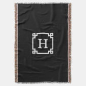 白黒ギリシャ鍵#2枠モノグラム スローブランケット (正面縦)