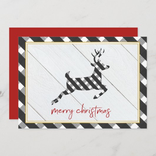 白黒ギンガムのトナカイのクリスマスカード シーズンカード (正面/裏面)