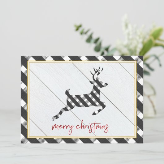 白黒ギンガムのトナカイのクリスマスカード シーズンカード (スタンド正面)