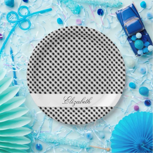 白黒ギンガムの点検の格子縞パターン ペーパープレート (パーティー)