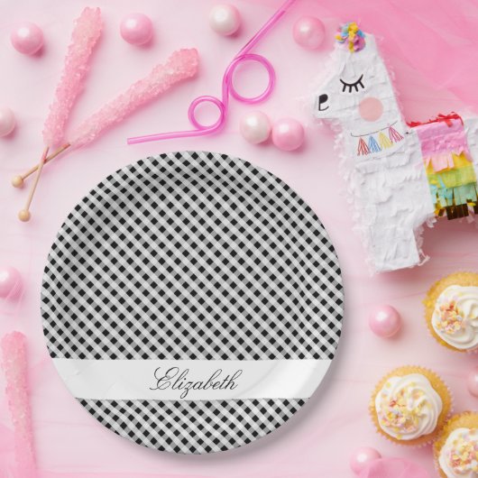 白黒ギンガムの点検の格子縞パターン ペーパープレート (パーティー)