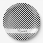 白黒ギンガムの点検の格子縞パターン ペーパープレート (正面)