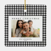 白黒ギンガムチェックのクリスマス2枚の写真 セラミックオーナメント (裏面)