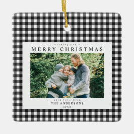 白黒ギンガムチェックのクリスマス2枚の写真 セラミックオーナメント