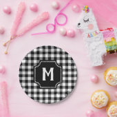 白黒ギンガムバッファローチェックモノグラム ペーパープレート (パーティー)