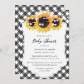白黒ギンガムヒマワリブライダルシャワー 招待状 (正面/裏面)