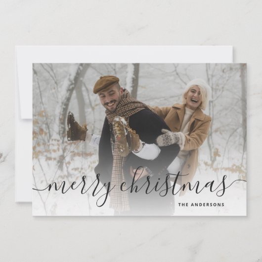 白黒ギンガムプレイドフォトメリークリスマス シーズンカード (正面)