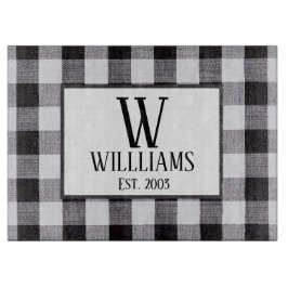 白黒ギンガムモノグラム家名年 カッティングボード