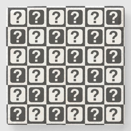 白黒クエスチョンマークリドルブロックモノグラム ストーンコースター (正面)